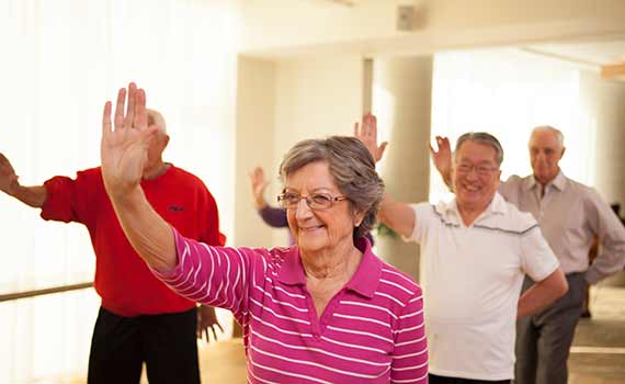 Residents in a Tai Chi class
