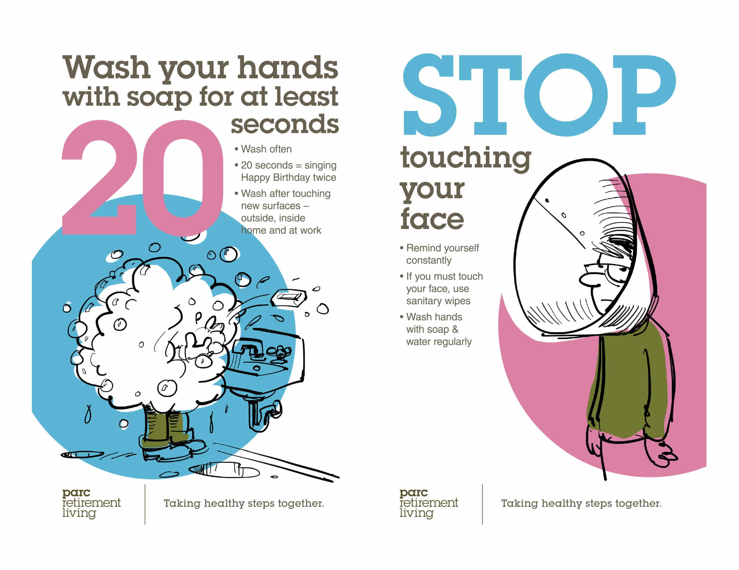 Wash hands and stop touching face posters