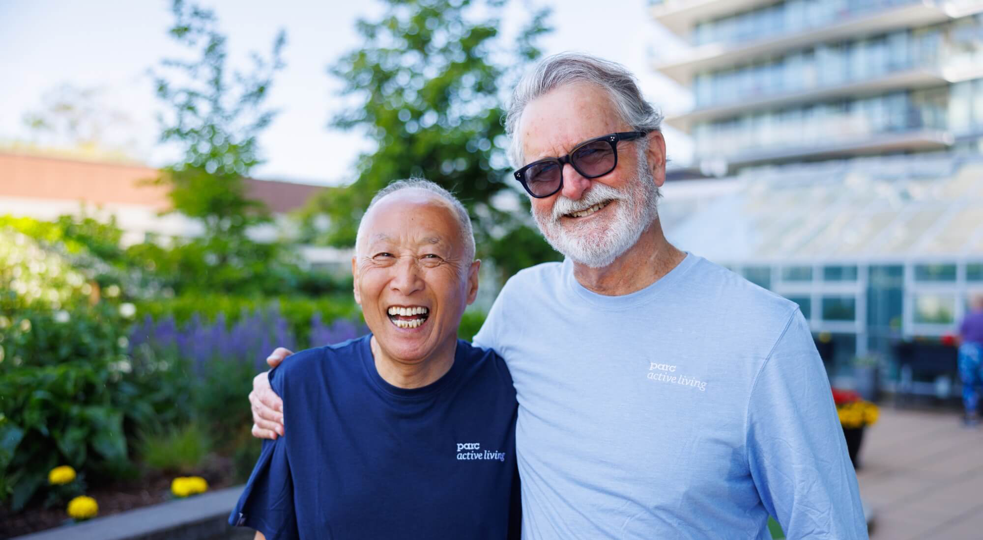 Two residents friends smiling