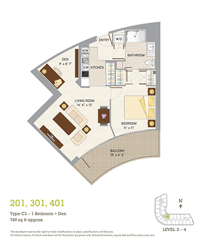 Westerleigh PARC 1 bedroom and den C3 floorplan